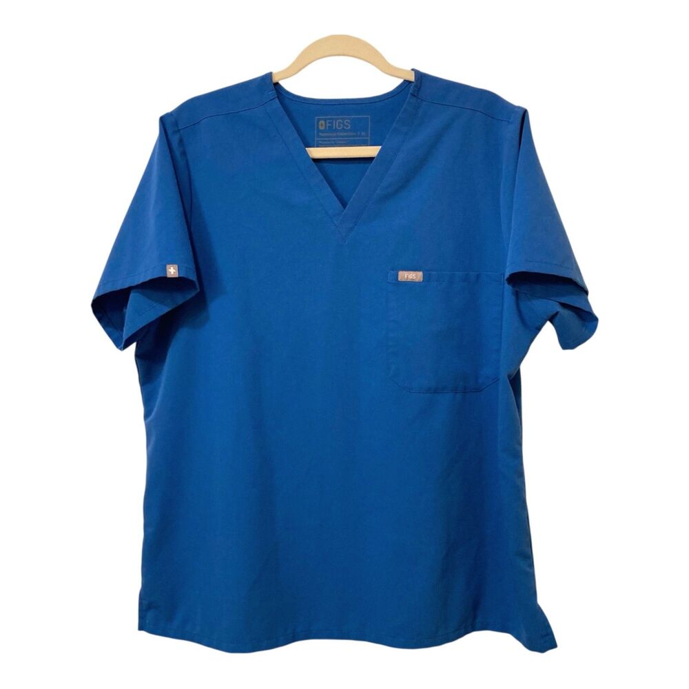 FIGS Women's Catarina Classic V-Neck One-Pocket Scrub Top in Royal Blue Size XL